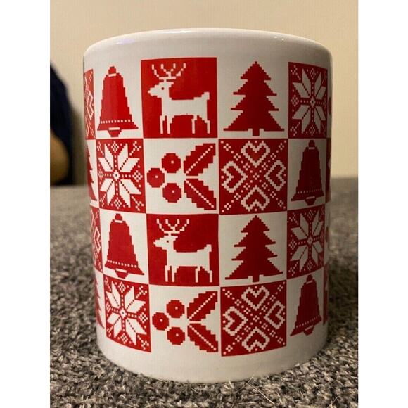 Just For You By Mega Toys Holiday Coffee Mug Red Knit Squares C Handle 12 Oz New - Picture 5 of 5